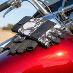 Hot Leathers GVM3009 Uni-Sex Black 'Ancient Skulls' Fingerless Leather Gloves
