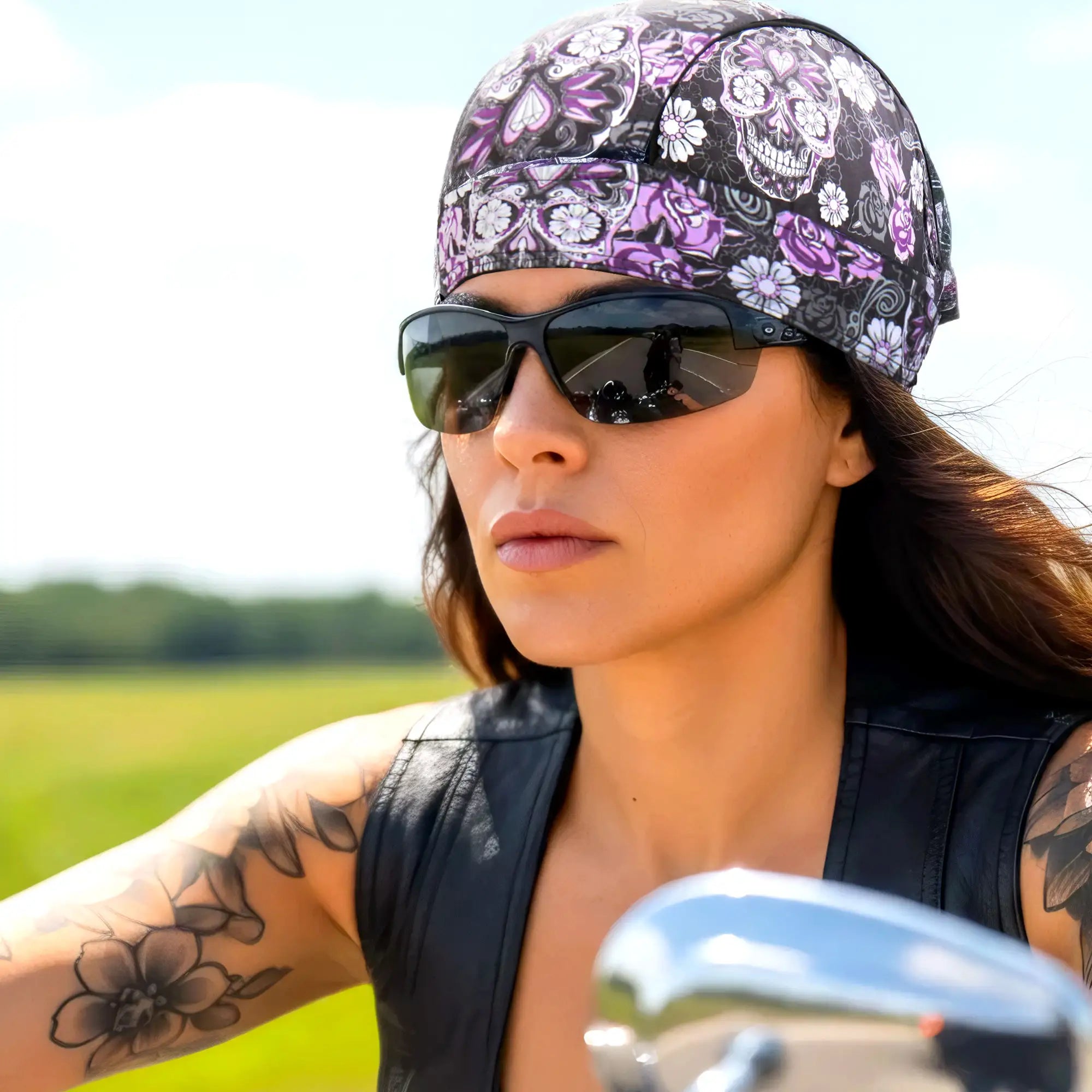 Hot Leathers Sugar Skull Lightweight Headwrap HWH1078