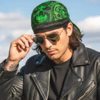 Hot Leathers Over the Top Skulls Green Lightweight Headwrap HWH1114