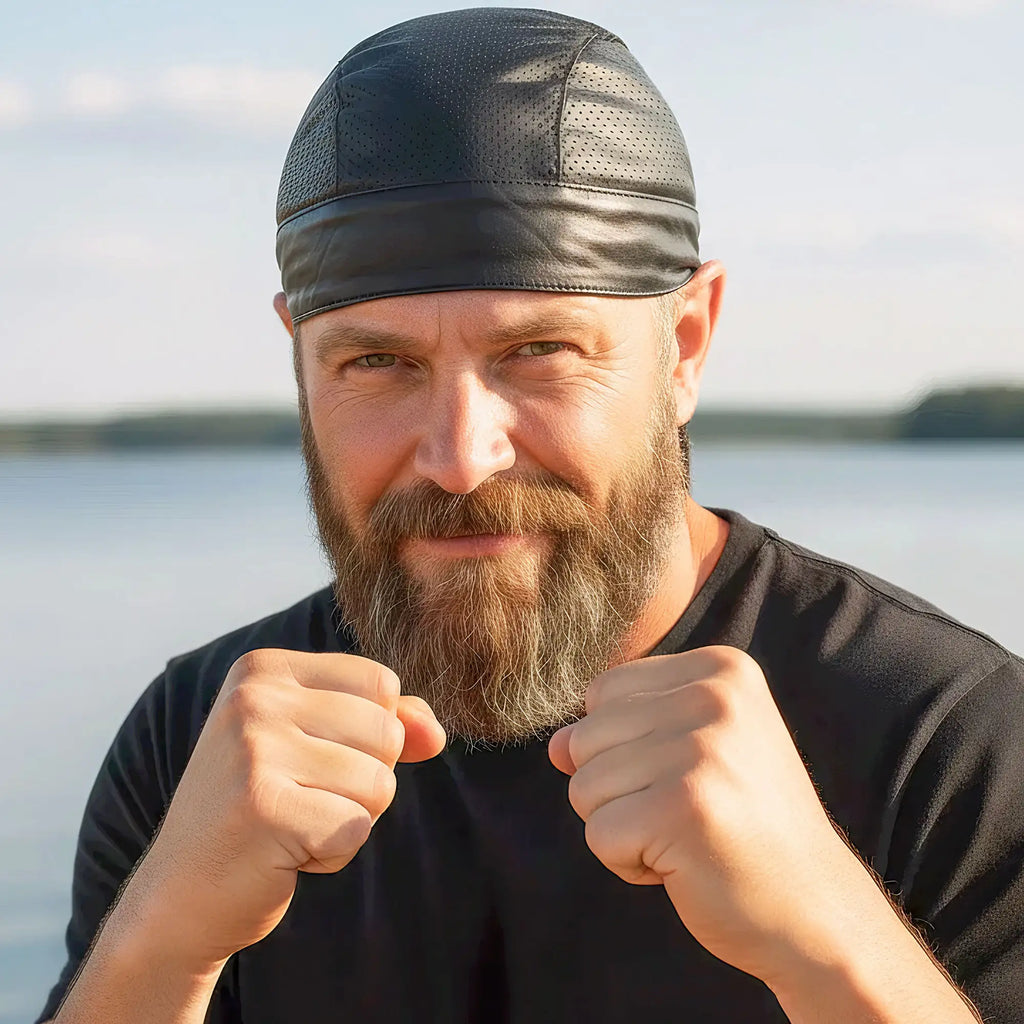 Hot Leathers Black Perforated Medium Weight Leather Head Wrap HWL1010