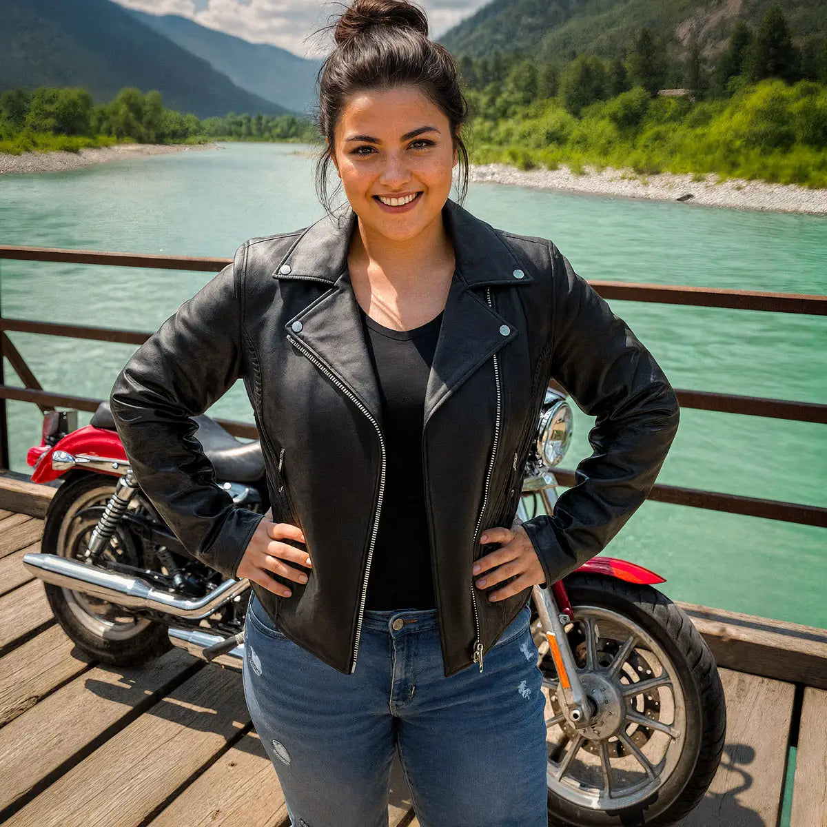 Hot Leathers JKL1009 Ladies Braided Motorcycle Leather Biker Jacket