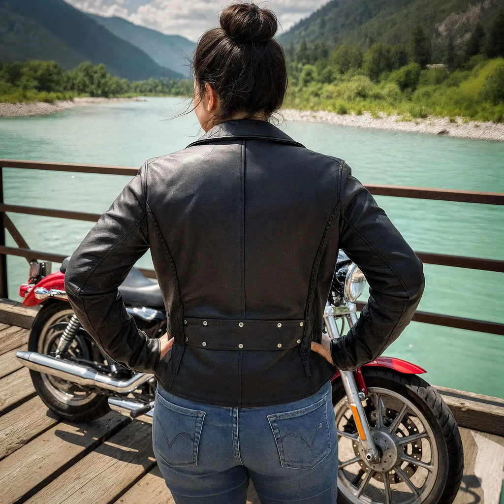 Hot Leathers JKL1009 Ladies Braided Motorcycle Leather Biker Jacket