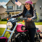 Hot Leathers JKL1022 Pink Striped Motorcycle Leather Biker Jacket with Reflective Piping
