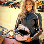 Hot Leathers JKL1022 Pink Striped Motorcycle Leather Biker Jacket with Reflective Piping