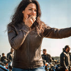 Hot Leathers JKL1024 Ladies Distressed Brown Motorcycle Leather Biker Jacket with  Concealed carry Pockets