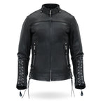 Hot Leathers JKL1025 Ladies Motorcycle style Lace Up Sleeves Leather Biker Jacket
