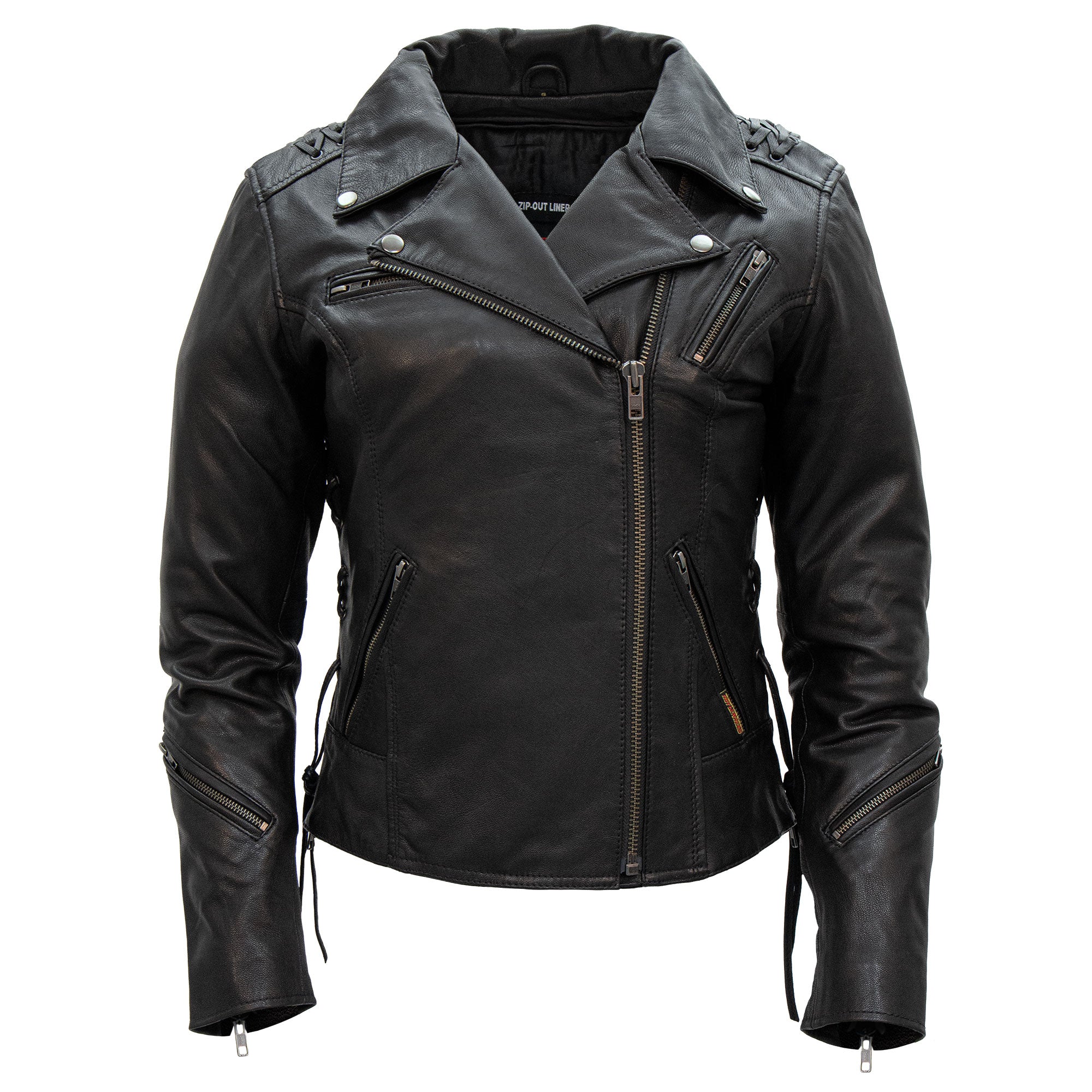Hot Leathers JKL1027 Ladies Black Lace Detail Carry Conceal Leather Motorcycle Biker Jacket