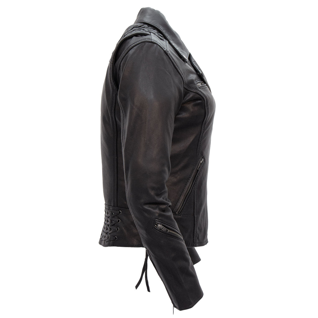 Hot Leathers JKL1027 Ladies Black Lace Detail Carry Conceal Leather Motorcycle Biker Jacket