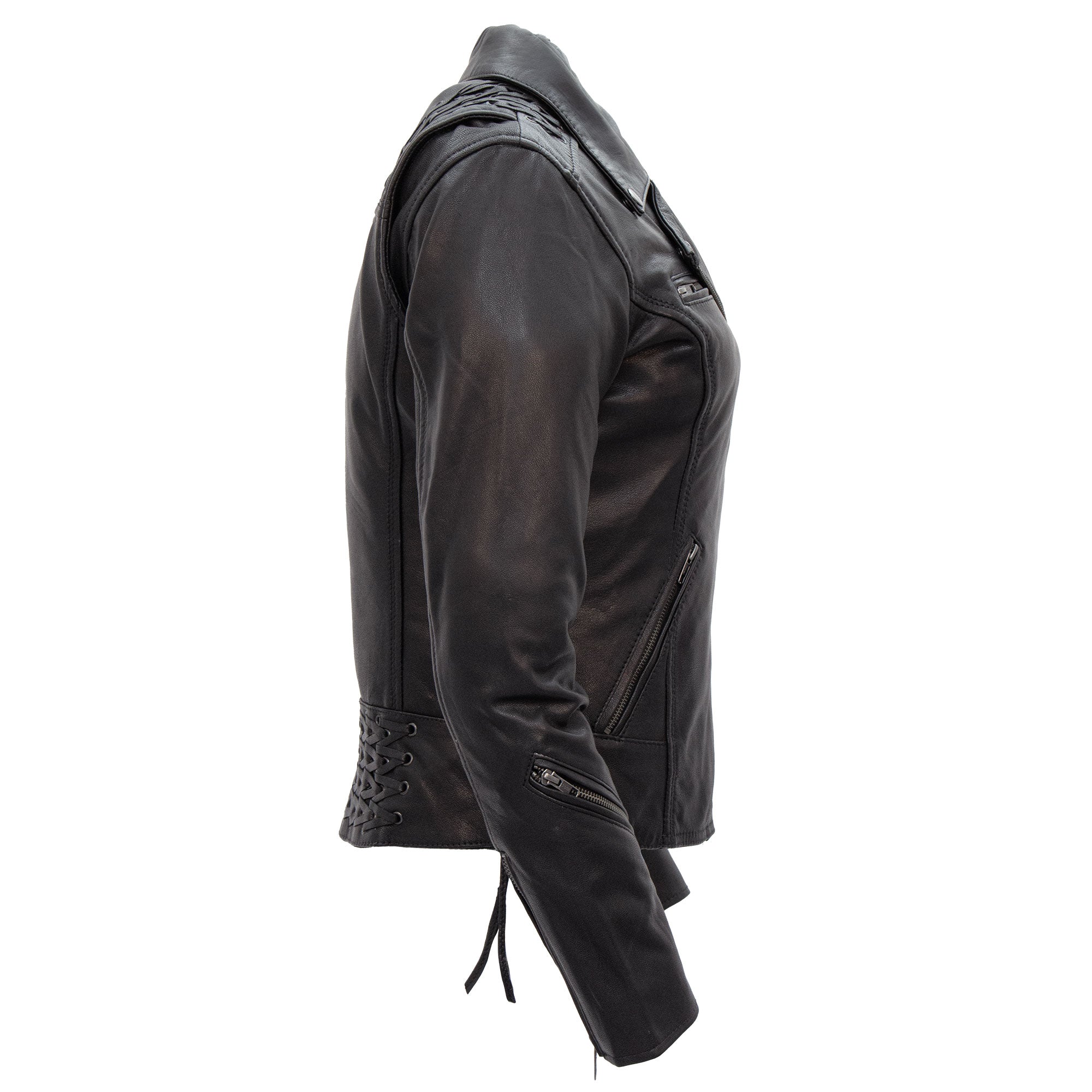 Hot Leathers JKL1027 Ladies Black Lace Detail Carry Conceal Leather Motorcycle Biker Jacket