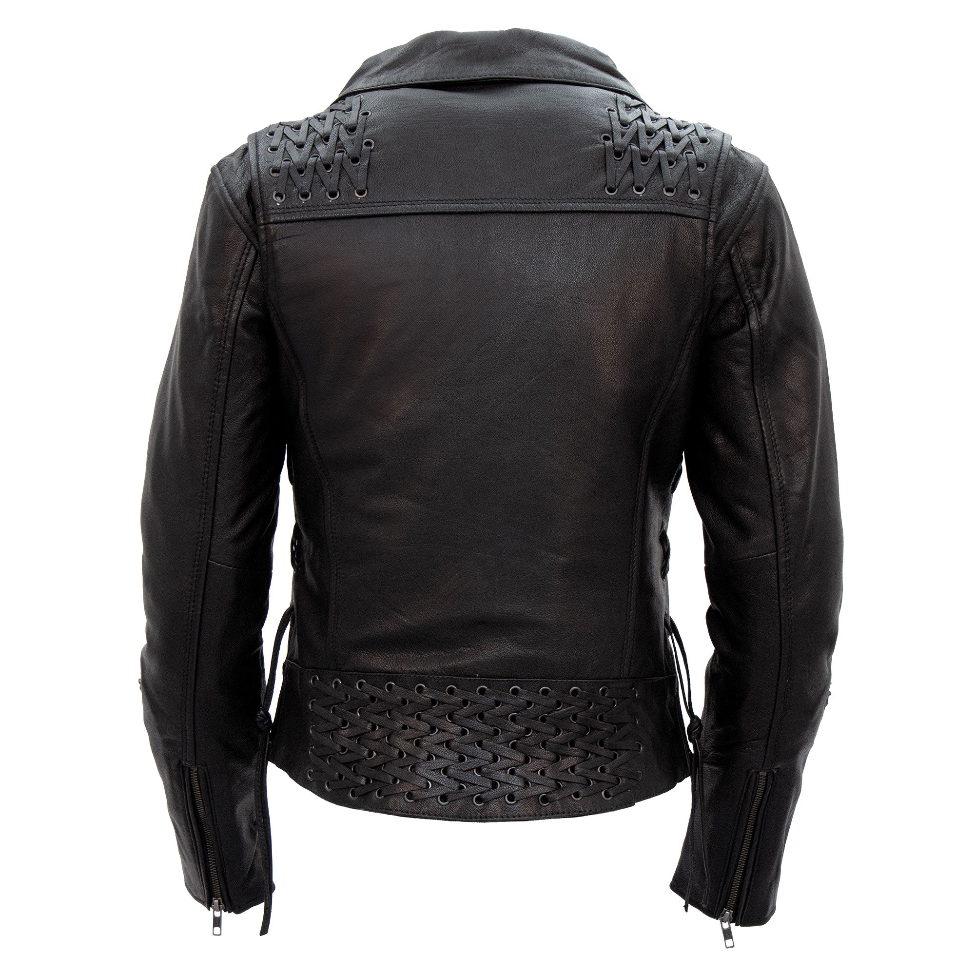 Hot Leathers JKL1027 Ladies Black Lace Detail Carry Conceal Leather Motorcycle Biker Jacket