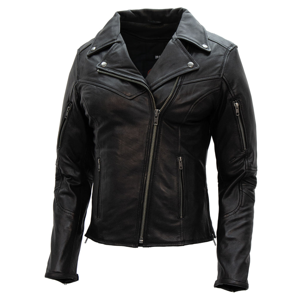 Hot Leathers JKL1029 Ladies Leather Motorcycle Concealed carry Biker Jacket with Vents and Side Zippers