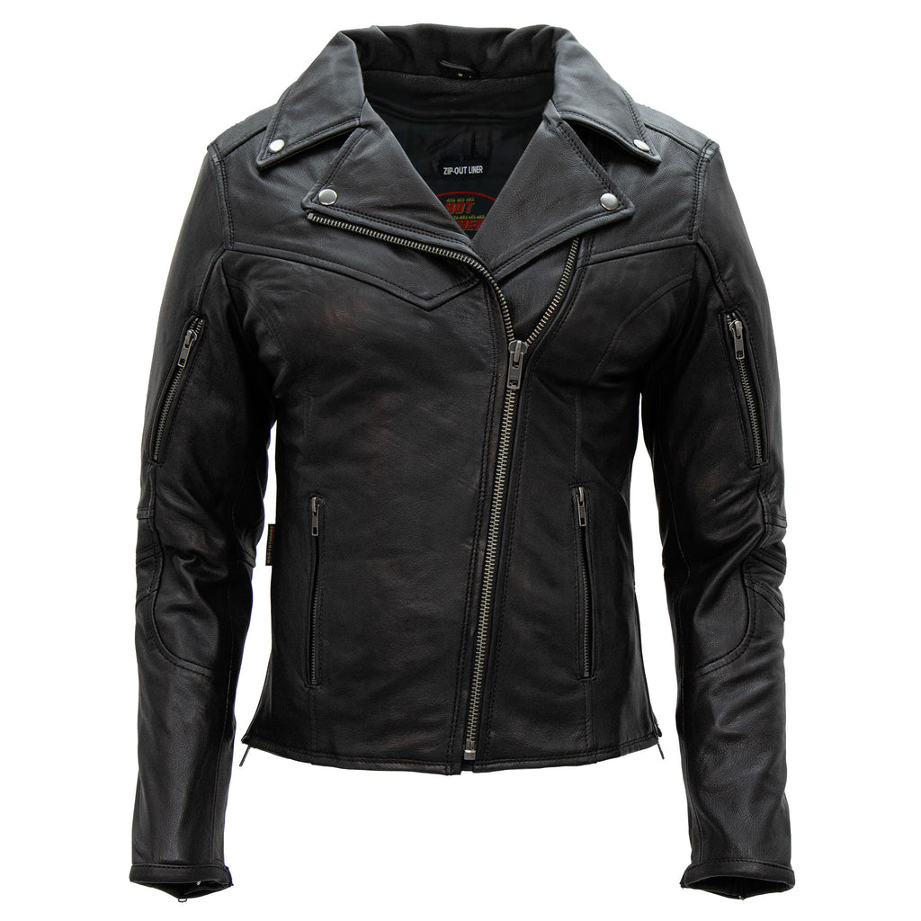 Hot Leathers JKL1029 Ladies Leather Motorcycle Concealed carry Biker Jacket with Vents and Side Zippers