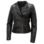 Hot Leathers JKL1030 Ladies Lightweight Motorcycle Black Leather Biker Jacket with Side Buckles