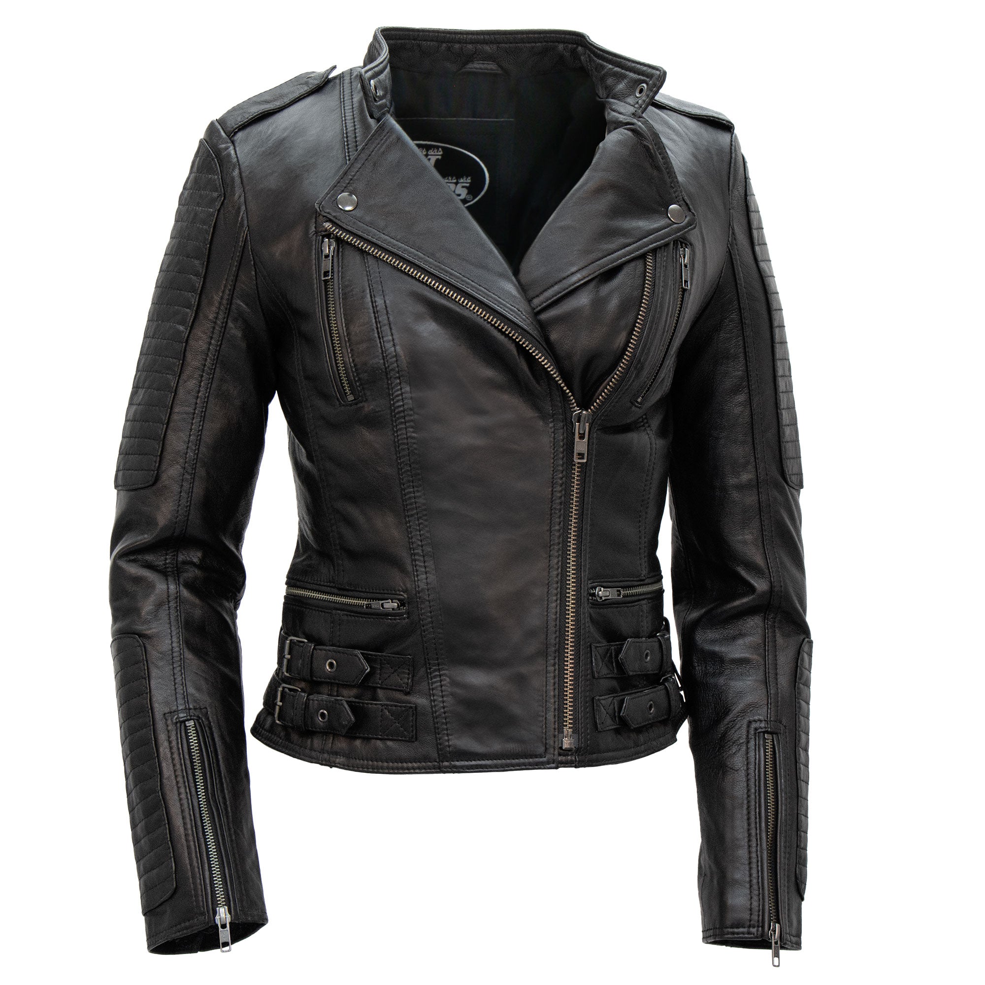 Hot Leathers JKL1030 Ladies Lightweight Motorcycle Black Leather Biker Jacket with Side Buckles