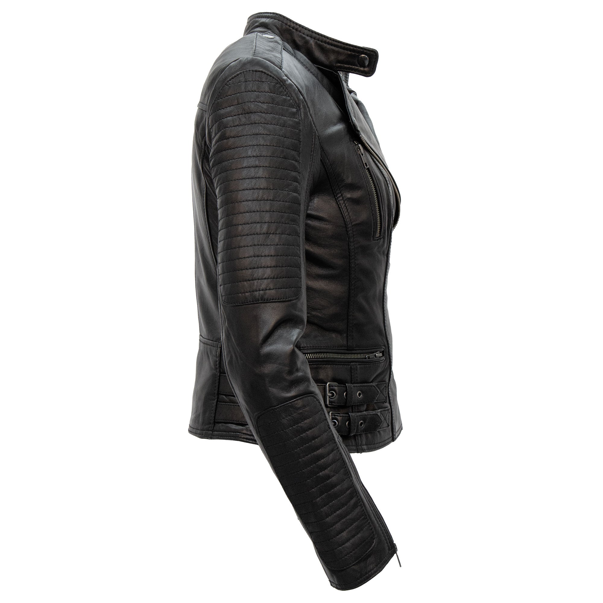 Hot Leathers JKL1030 Ladies Lightweight Motorcycle Black Leather Biker Jacket with Side Buckles