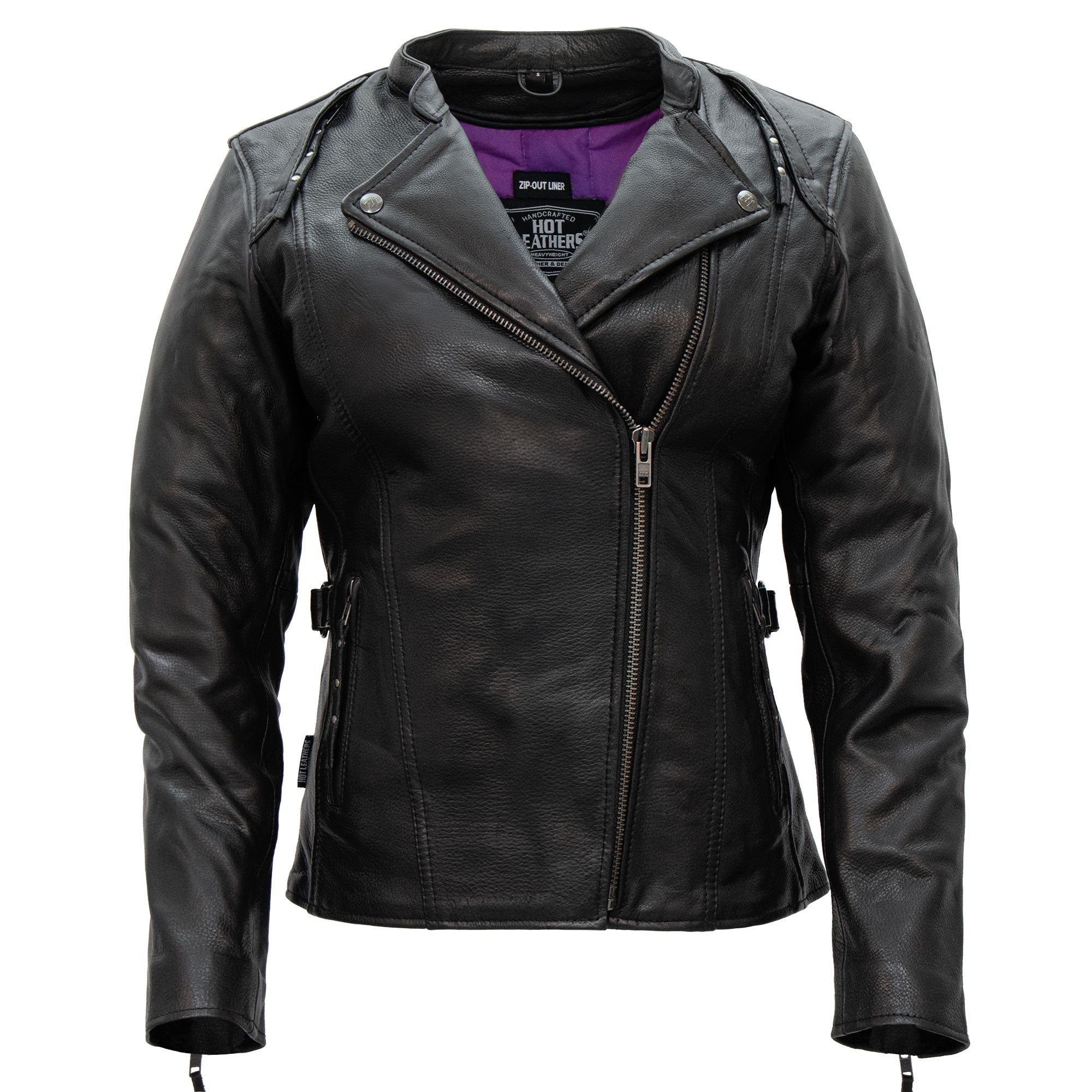 Hot Leathers JKL1032 Ladies Motorcycle Black Leather Biker Jacket with Vented Side Snaps