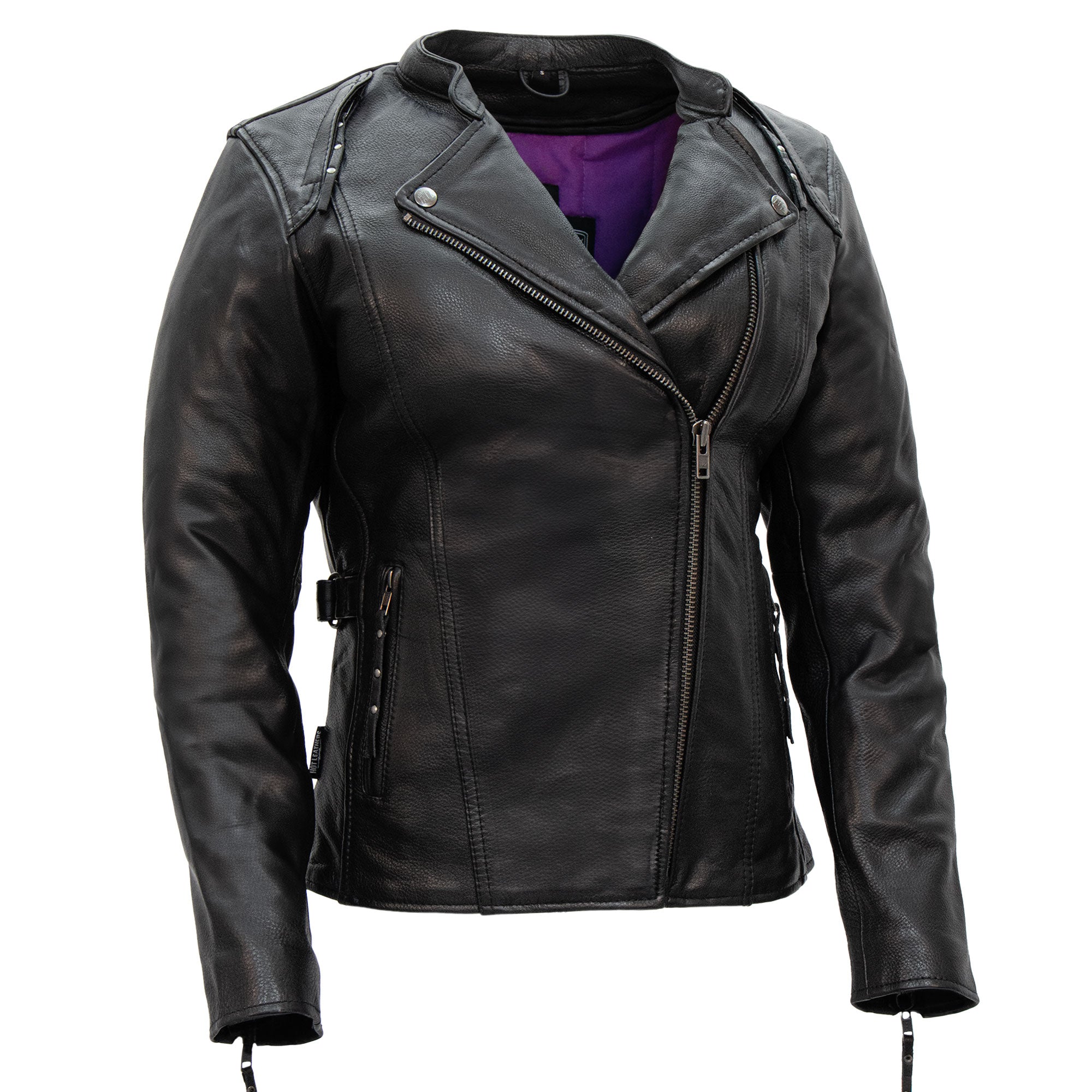 Hot Leathers JKL1032 Ladies Motorcycle Black Leather Biker Jacket with Vented Side Snaps