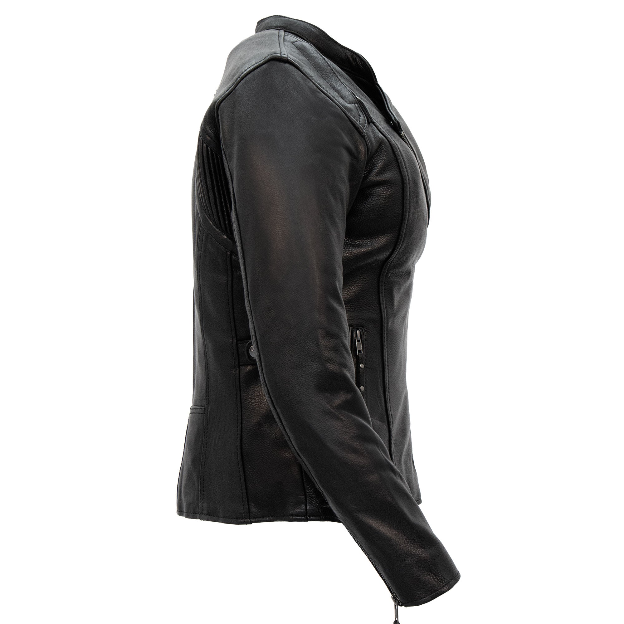 Hot Leathers JKL1032 Ladies Motorcycle Black Leather Biker Jacket with Vented Side Snaps