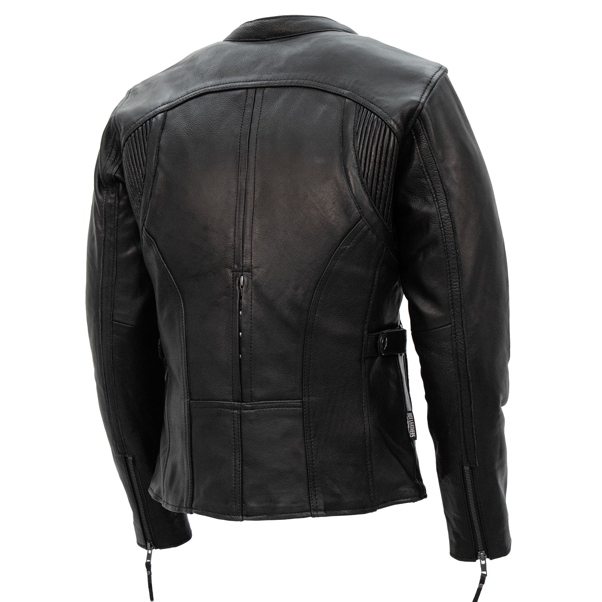 Hot Leathers JKL1032 Ladies Motorcycle Black Leather Biker Jacket with Vented Side Snaps