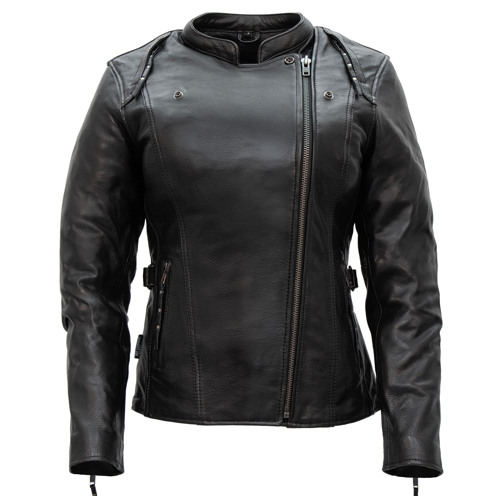 Hot Leathers JKL1032 Ladies Motorcycle Black Leather Biker Jacket with Vented Side Snaps