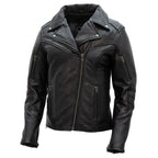 Hot Leathers JKL1034 Ladies Biker Black Leather Motorcycle Jacket with Plaid Flannel Lining