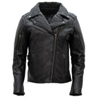 Hot Leathers JKL1034 Ladies Biker Black Leather Motorcycle Jacket with Plaid Flannel Lining