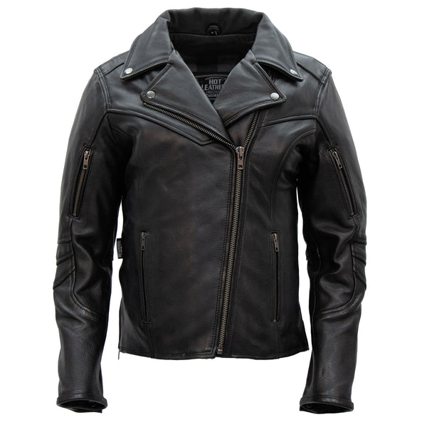 Hot Leathers JKL1034 Ladies Biker Black Leather Motorcycle Jacket with