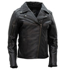 Hot Leathers JKL1034 Ladies Biker Black Leather Motorcycle Jacket with Plaid Flannel Lining