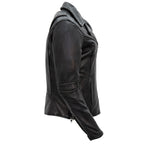 Hot Leathers JKL1034 Ladies Biker Black Leather Motorcycle Jacket with Plaid Flannel Lining