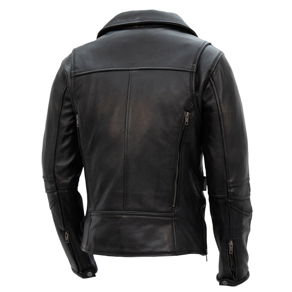 Hot Leathers JKL1034 Ladies Biker Black Leather Motorcycle Jacket with Plaid Flannel Lining