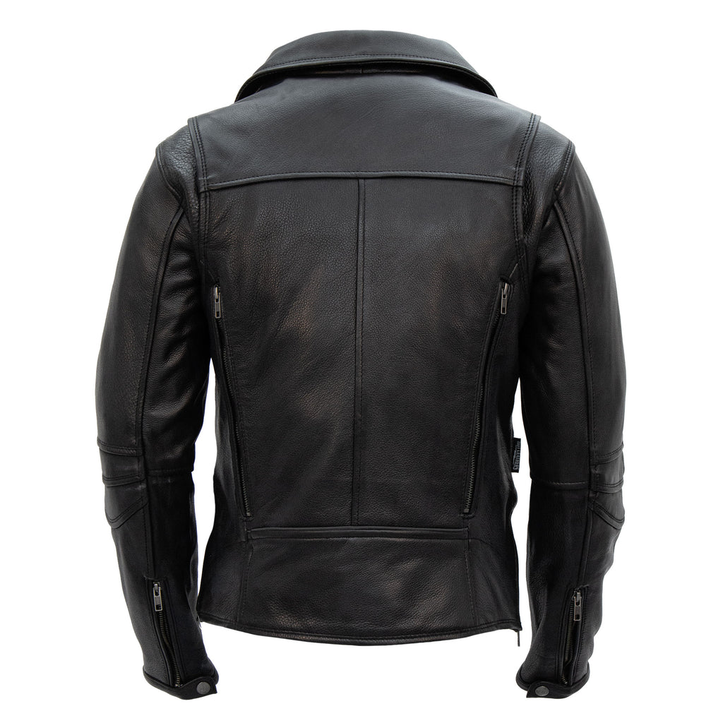 Hot Leathers JKL1034 Ladies Biker Black Leather Motorcycle Jacket with Plaid Flannel Lining