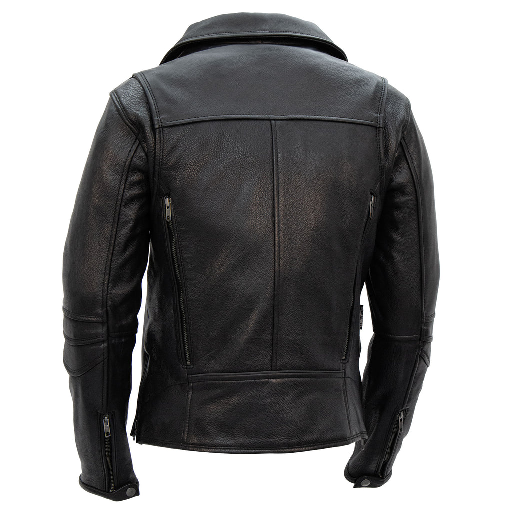 Hot Leathers JKL1034 Ladies Biker Black Leather Motorcycle Jacket with Plaid Flannel Lining