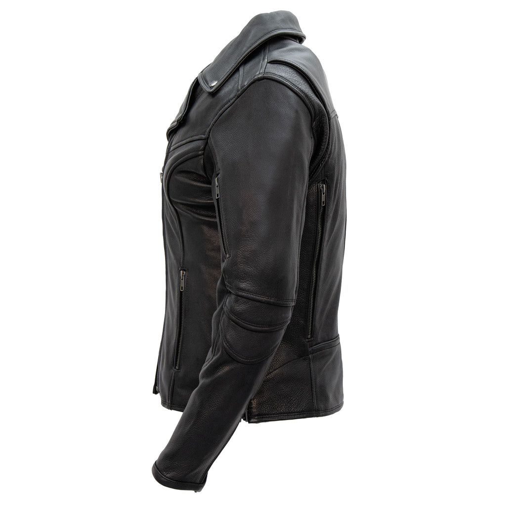 Hot Leathers JKL1034 Ladies Biker Black Leather Motorcycle Jacket with Plaid Flannel Lining