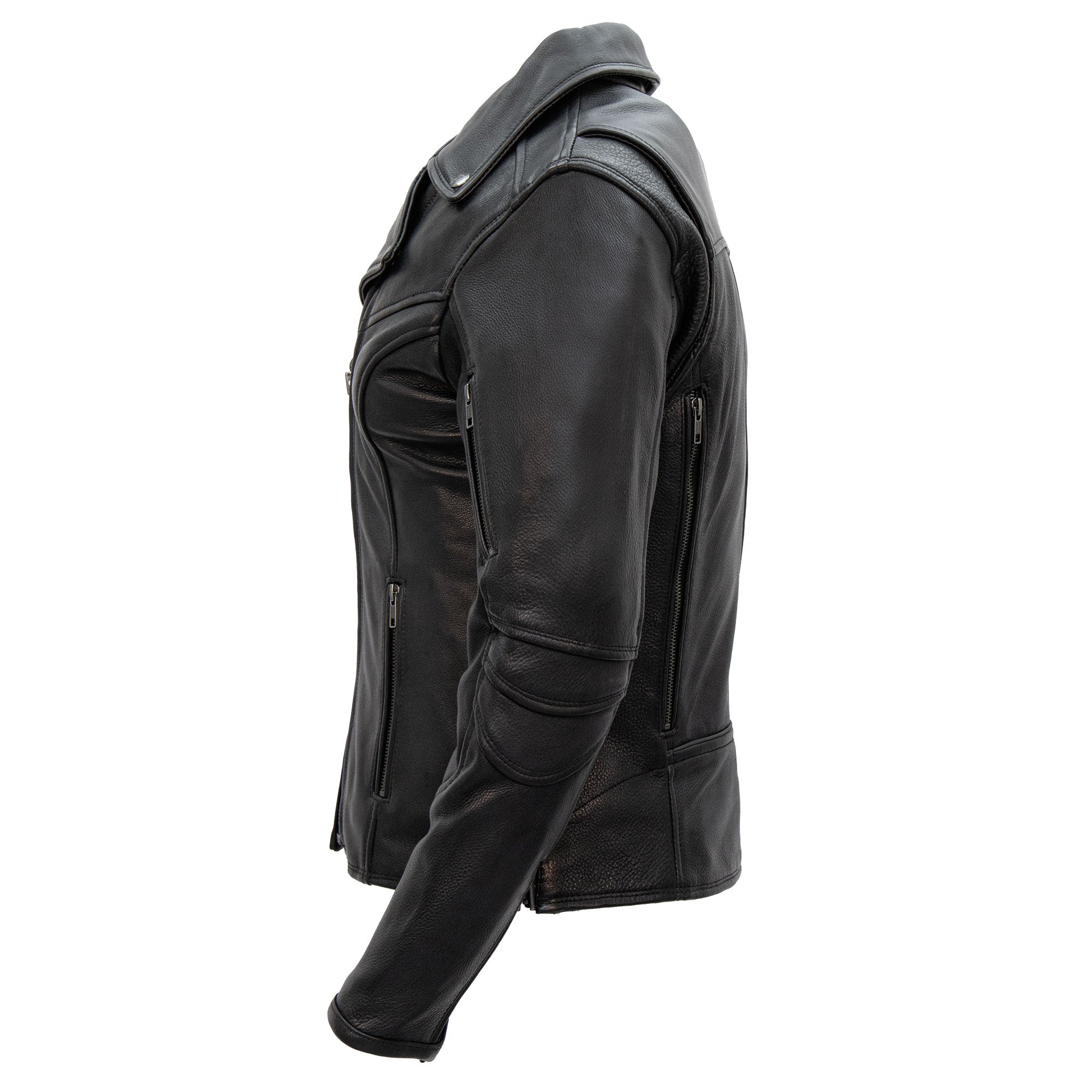 Hot Leathers JKL1034 Ladies Biker Black Leather Motorcycle Jacket with Plaid Flannel Lining