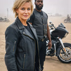 Hot Leathers JKL1034 Ladies Biker Black Leather Motorcycle Jacket with Plaid Flannel Lining