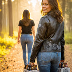 Hot Leathers Rose Embroidered Ladies Motorcycle Style Leather Jacket