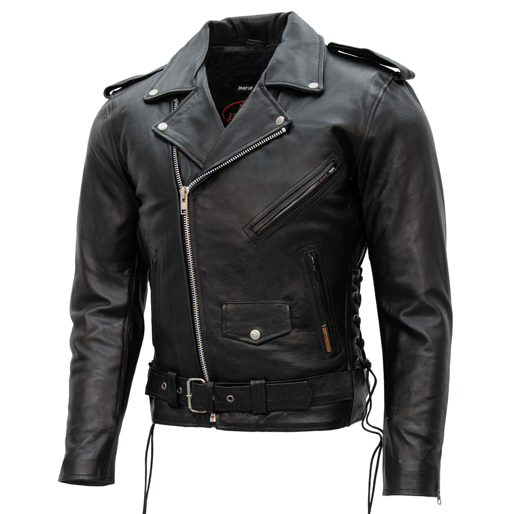 Hot Leathers JKM1002 Classic Men’s Motorcycle Leather Jacket with Zip Out Lining