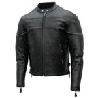 Hot Leathers JKM1004 Men's Leather Motorcycle Vented Scooter Biker Jacket with Reflective Piping