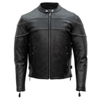 Hot Leathers JKM1004 Men's Leather Motorcycle Vented Scooter Biker Jacket with Reflective Piping