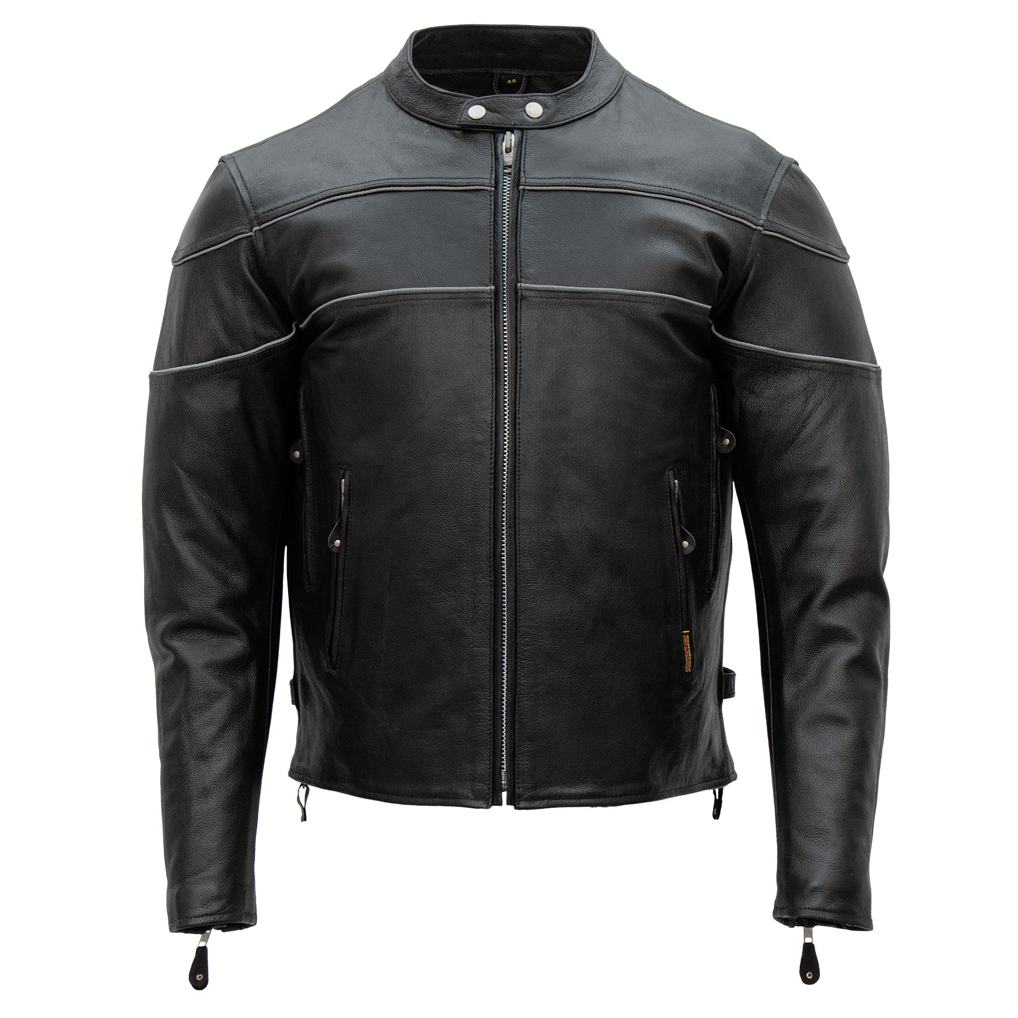 Hot Leathers JKM1004 Men's Leather Motorcycle Vented Scooter Biker Jacket with Reflective Piping