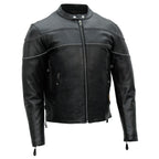 Hot Leathers JKM1004 Men's Leather Motorcycle Vented Scooter Biker Jacket with Reflective Piping
