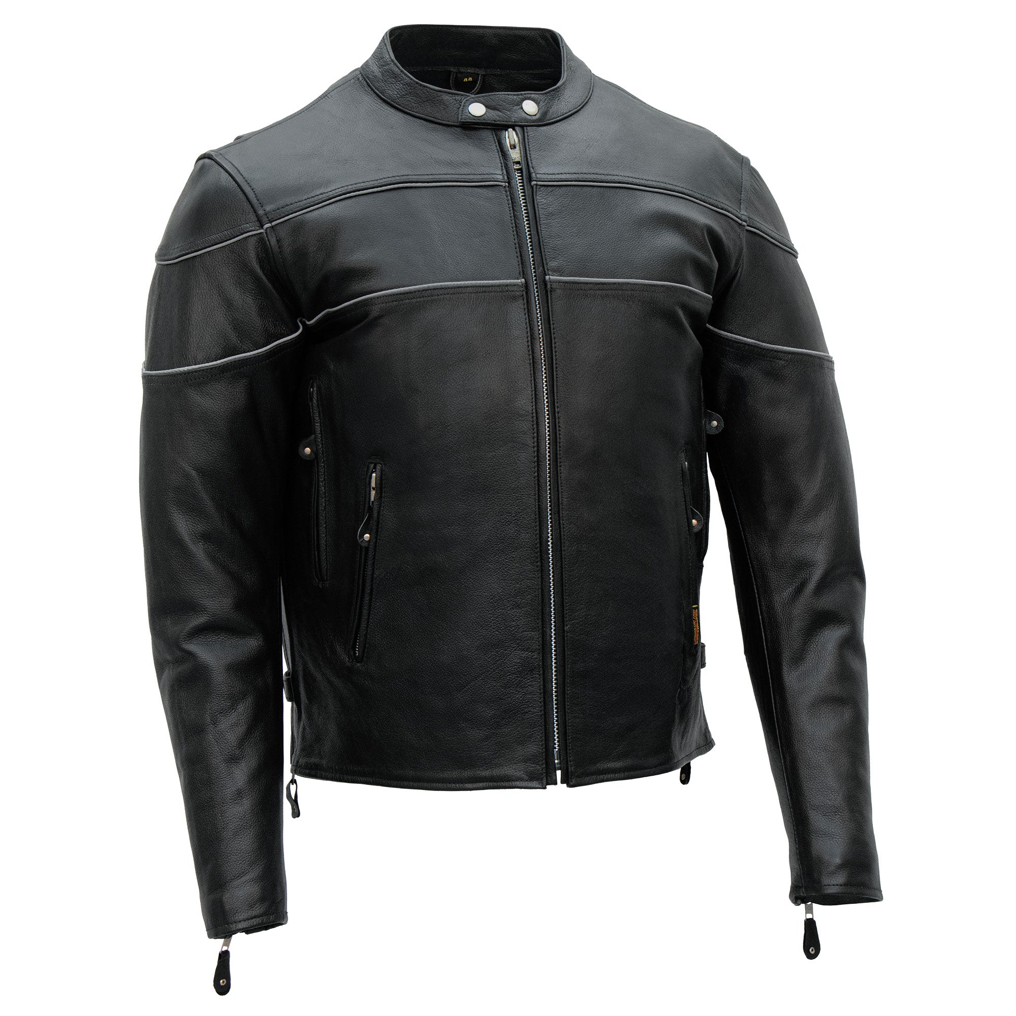 Hot Leathers JKM1004 Men's Leather Motorcycle Vented Scooter Biker Jacket with Reflective Piping