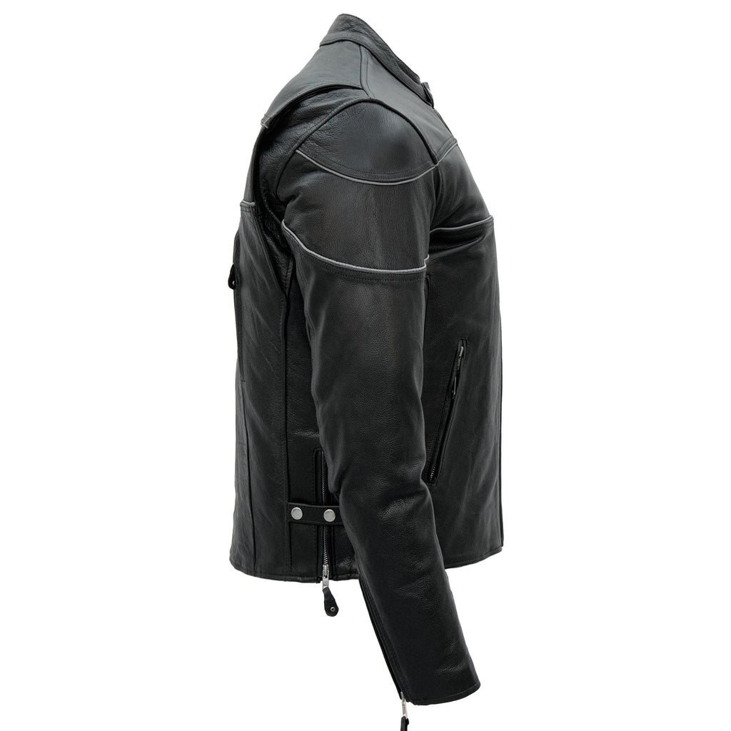 Hot Leathers JKM1004 Men's Leather Motorcycle Vented Scooter Biker Jacket with Reflective Piping