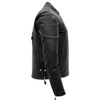 Hot Leathers JKM1004 Men's Leather Motorcycle Vented Scooter Biker Jacket with Reflective Piping
