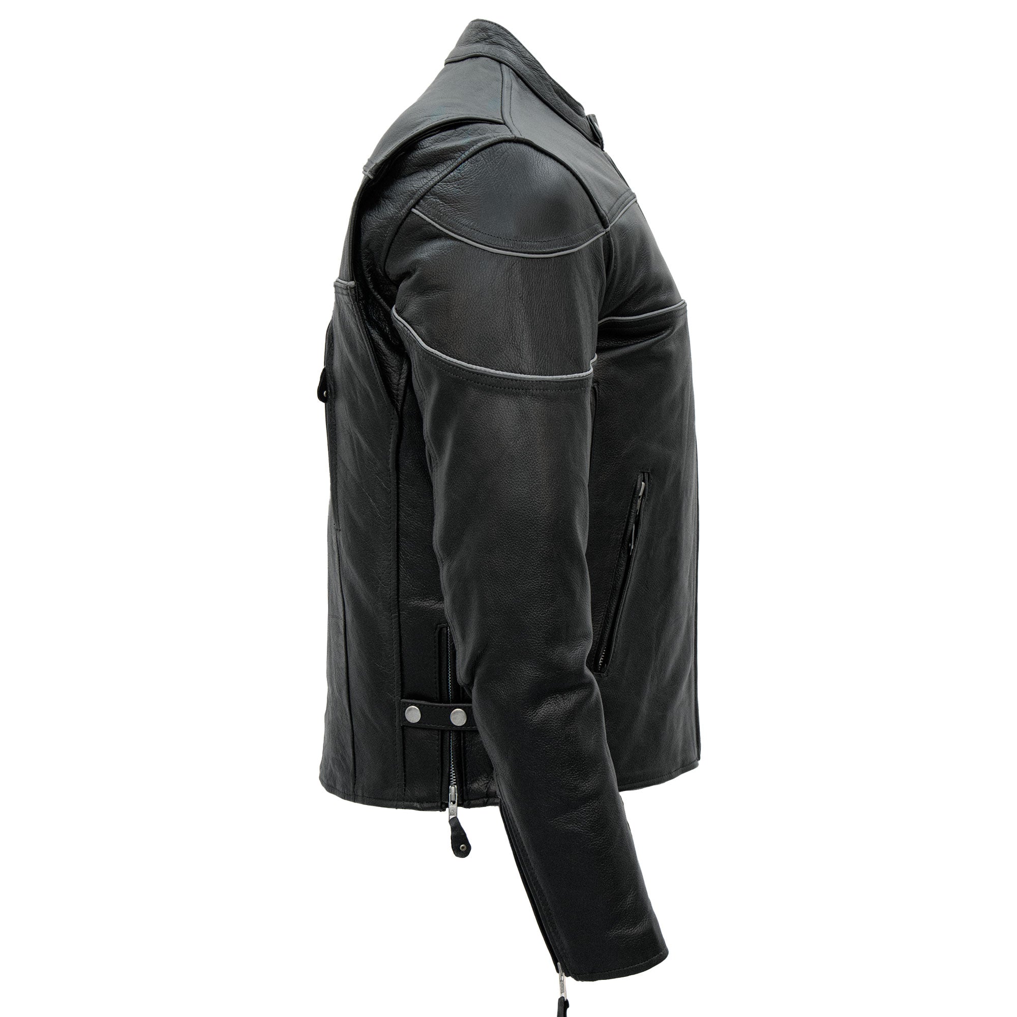 Hot Leathers JKM1004 Men's Leather Motorcycle Vented Scooter Biker Jacket with Reflective Piping