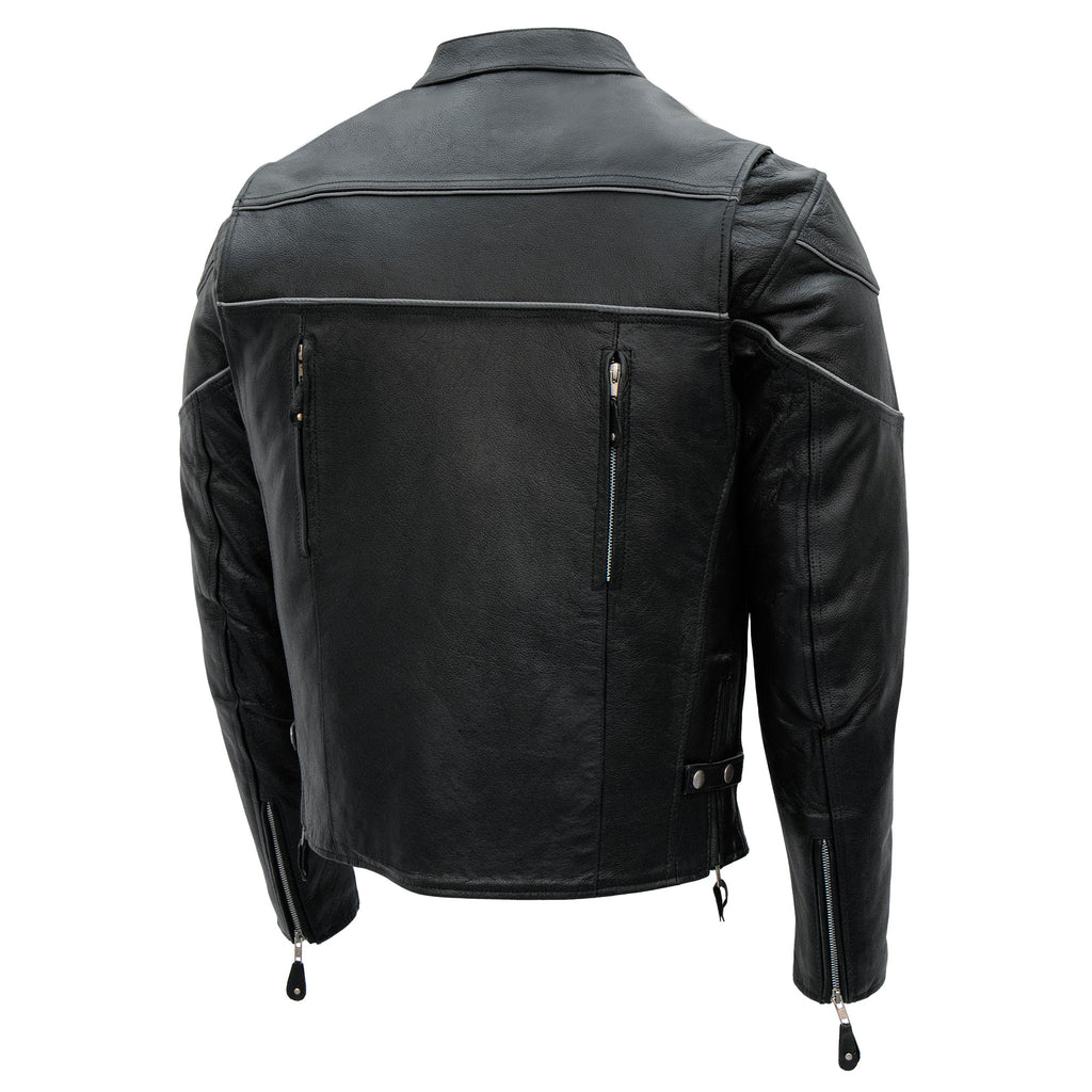 Hot Leathers JKM1004 Men's Leather Motorcycle Vented Scooter Biker Jacket with Reflective Piping