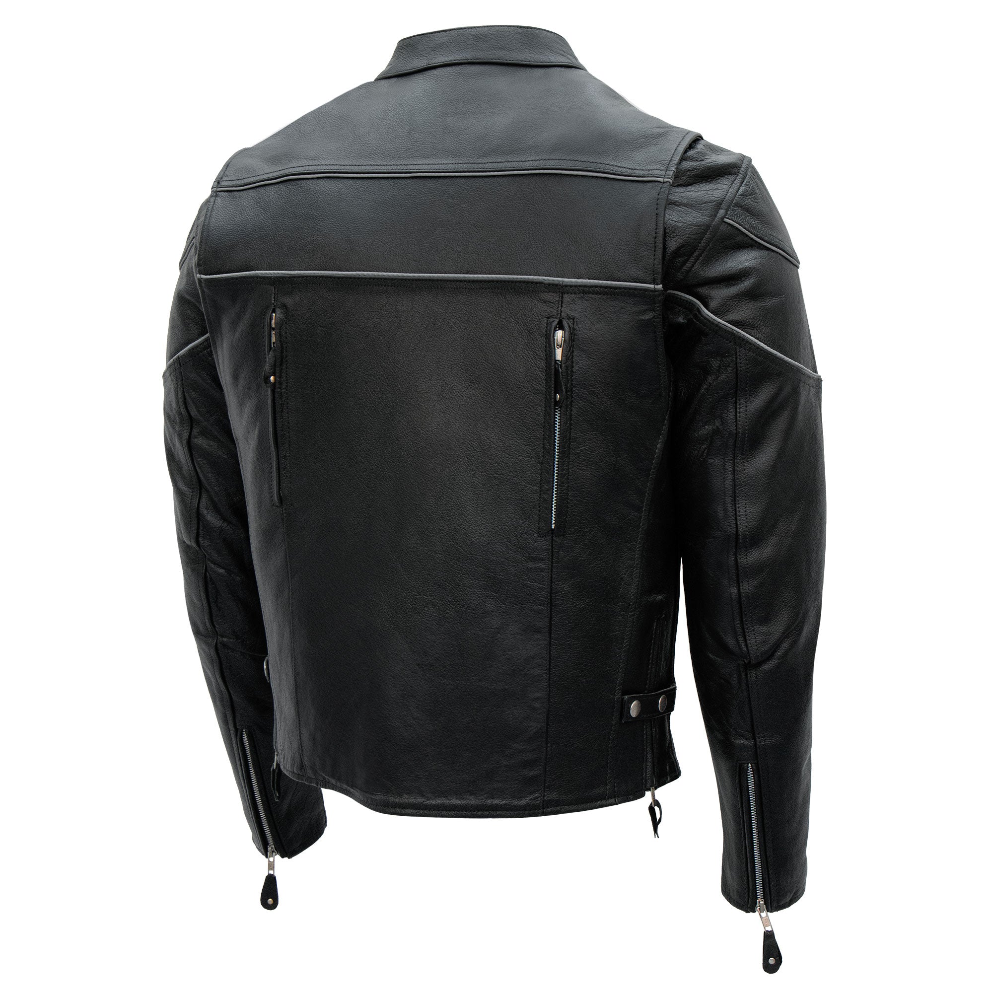 Hot Leathers JKM1004 Men's Leather Motorcycle Vented Scooter Biker Jacket with Reflective Piping
