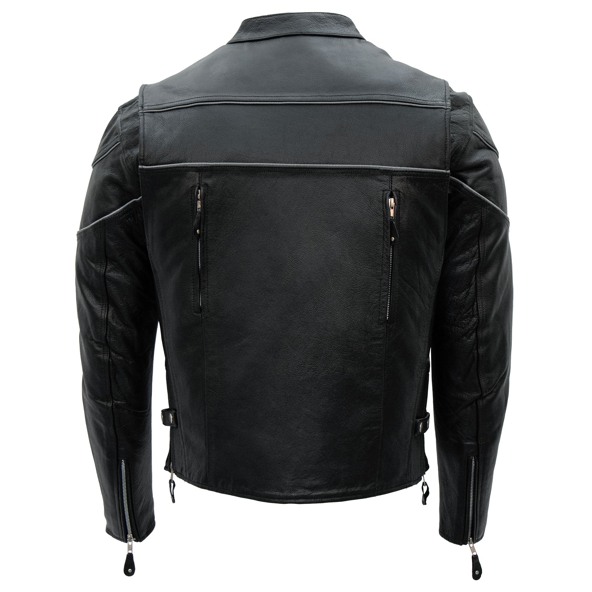 Hot Leathers JKM1004 Men's Leather Motorcycle Vented Scooter Biker Jacket with Reflective Piping