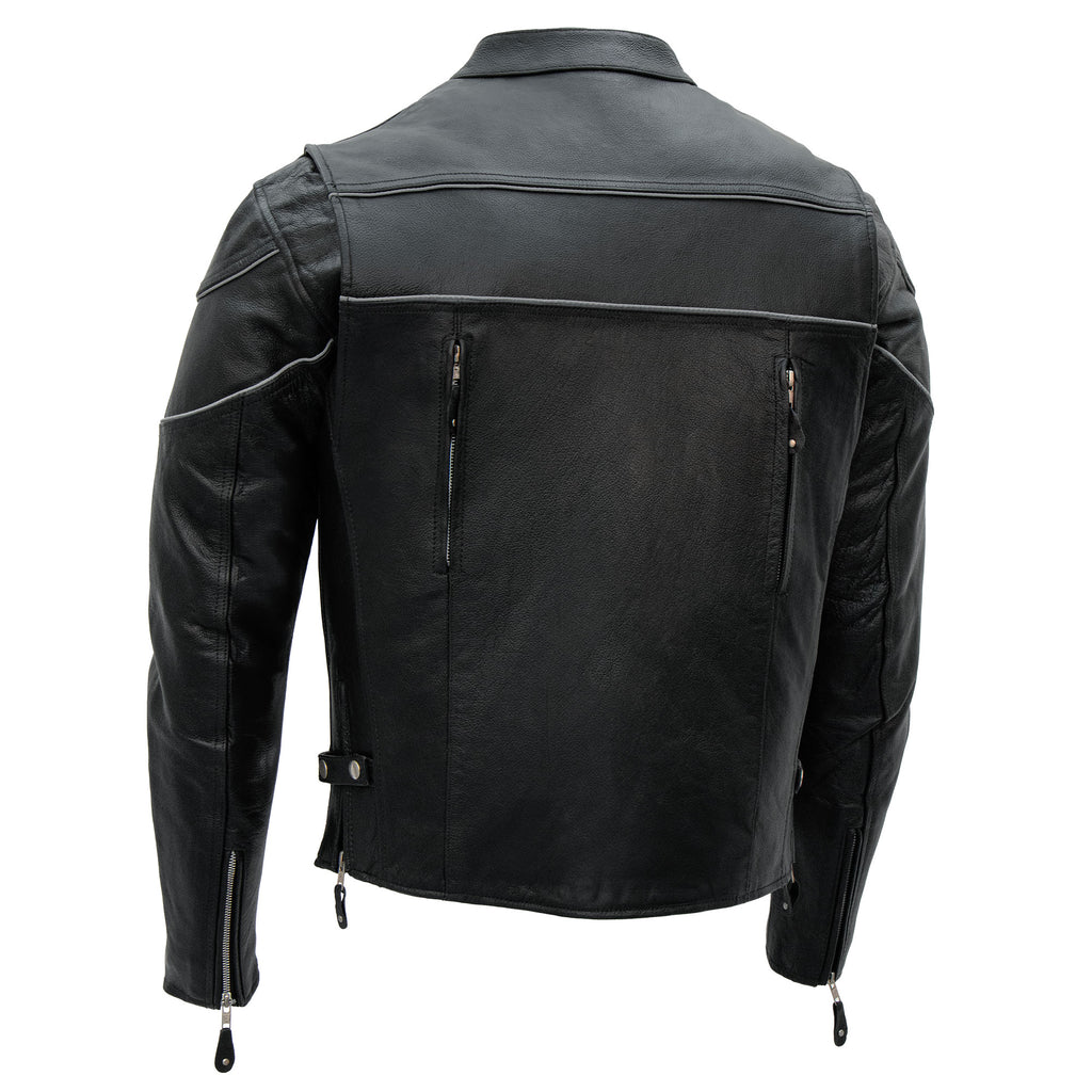Hot Leathers JKM1004 Men's Leather Motorcycle Vented Scooter Biker Jacket with Reflective Piping