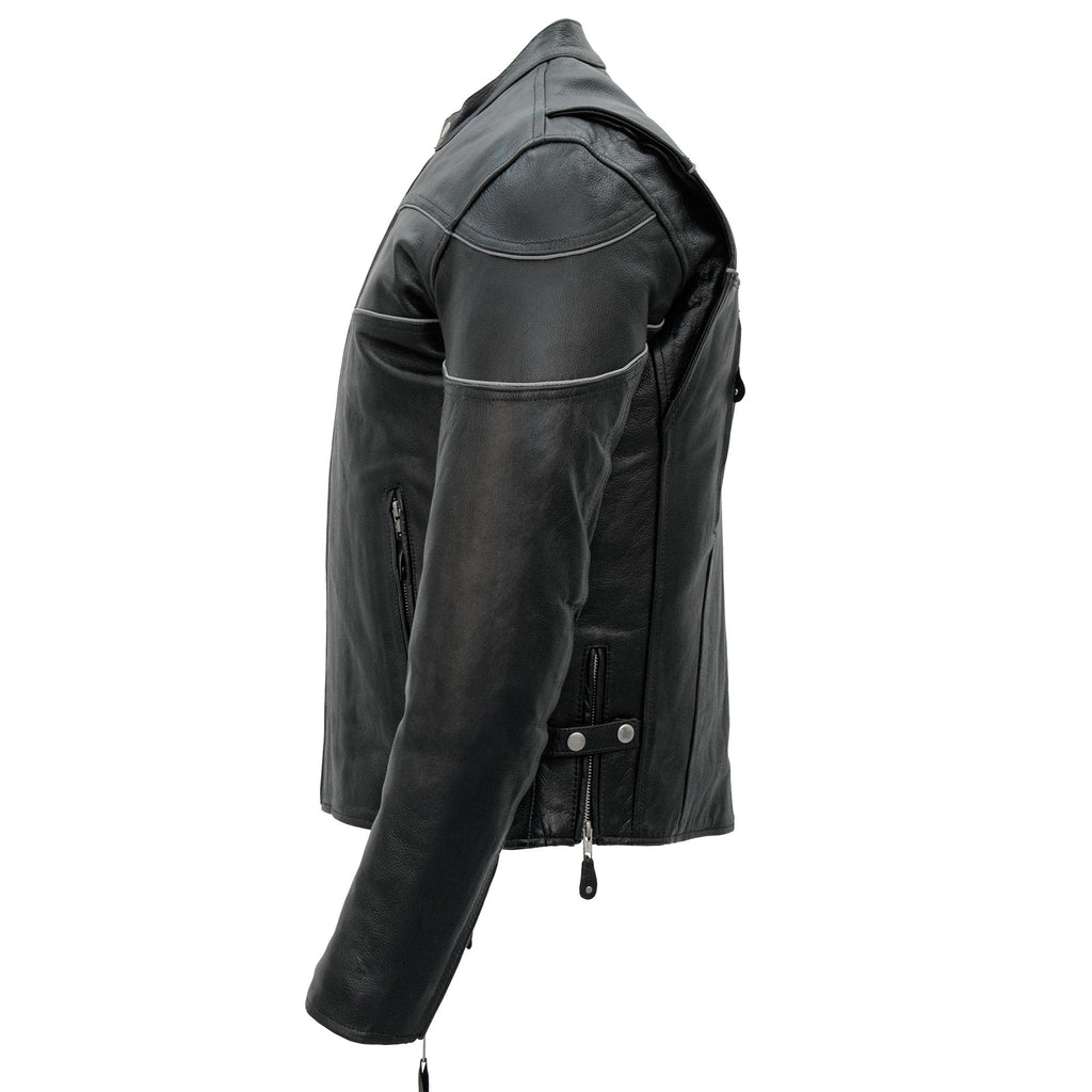 Hot Leathers JKM1004 Men's Leather Motorcycle Vented Scooter Biker Jacket with Reflective Piping